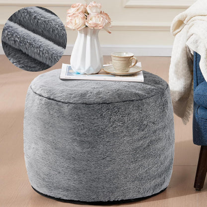 WSOFRLAC Round Pouf Ottoman, Small Poofy Ottoman, Foot Stools Ottomans, Foot Rest for Couch, Furry Poufs for LivingRoom, Hassocks and Ottomans Soft for Chair, Memory Foam Filling-Dark Grey 20x15