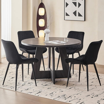 Velvet Dining Chairs Set of 4, Black Modern Upholstered Armless Kitchen Chairs with Metal Legs for Bedroom Living Room