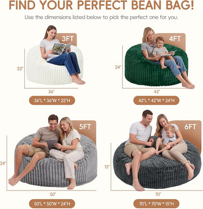 Bean Bag Chair Giant Beanbag with Filling Memory Foam Living Room Adult 3FT | Breathable Washable Removable Cover,Comfy Lounging Gaming Bedroom Dorm,Large Big Giant Oversized Beanbag Chairs,Dark Grey