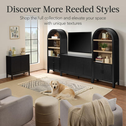 Best Choice Products 72" Tall Arched Pantry Cabinet w/Reeded Doors, 5-Tier Bookshelf, Armoire, Hutch, Bookcase, Storage Cabinet w/Adjustable Shelves, for Dining Room and Livingroom - Sage