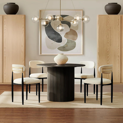 Morden Fort White Set of 2 Armless Upholstered Chenille Dining Chairs with Black Metal Legs and Gold Accent Back