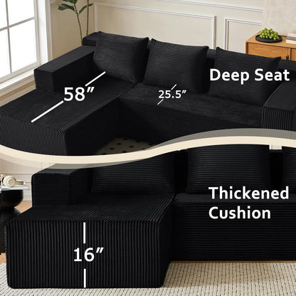 ANONER 103” Modular Sectional Sofa - L Shaped Upholstered Cloud Couch, Free Combination Deep Seat Corner Sofa, Sectional Couches for Living Room, Modern Minimalist Couch, Black