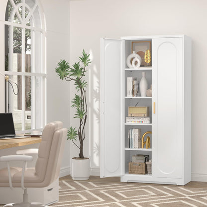 UNICOLY 71" Tall Storage Cabinet, Metal Kitchen Pantry Storage Cabinets | Pantry Cabinet with Doors and 4 Shelves，White Cabinets for Laundry Room, Living Room, Dinning Room, Assembly Required