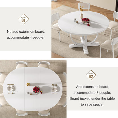 Einhomn 59" Extendable Round Dining Table for 4-6, Modern Oval Kitchen Table with Heavy Duty Curved Legs & Pedestal Base, Space Saving Circle Dinner Room Table for Dining Kitchen Living Room, White