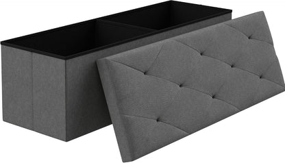 VECELO 43'' Folding Storage Ottoman Bench, Storage Chest, Linen Fabric Foot Rest Stool, 158L Storage Footstools for Bedroom and Living Room, Holds up to 660 lbs, DGRY