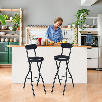 Thyle 1 Pcs 29.5 Inch Folding Bar Stool with Backrest Tall Foldable Stool Chair with Cushioned Padded Portable Collapsible Counter Height Chair for Kitchen Island Shop Cafe Dining Room