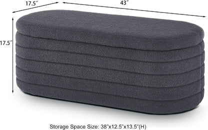 Storage Ottoman Bench End of Bed for Bedroom, Boucle Upholstered Entryway Shoe Seat Bench with Storage, Sherpa Modern Cute Padded Blanket Chest Stool Foot Rest for Living Room (Drak Gray)