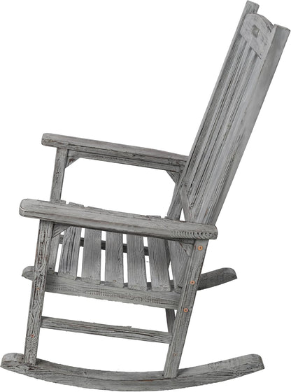 Oversized Wooden Porch Rocker Chair: Classic Fir Wood Design with 21-Inch Wide Seat & High Backrest - Smooth Rocking Motion for Indoor & Outdoor Use - Supports Up to 330 lbs
