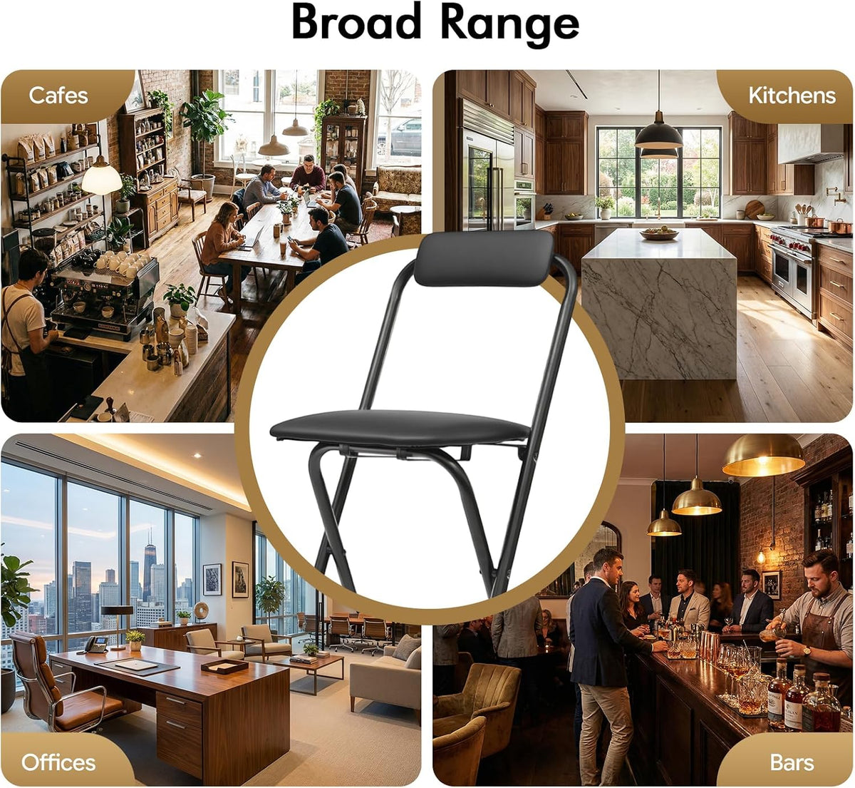 1PCS Folding Bar Stool with Back, 29inch Seat Height Collapsible Bar Stool, Counter Metal Bar Stools 275lbs Capacity, Portable Black Chairs with Footrest, Padded Portable Stools for Home