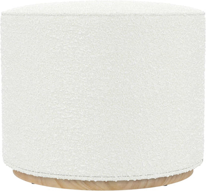 Spatial Order 22" Round Ottoman with Wooden Base - Cream Textural Fabric