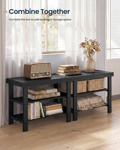 SONGMICS HOME 3-Tier Bamboo Shoe Bench, Shoe Rack, for Entryway Bathroom Bedroom, 11.5 x 27.8 x 18 Inches, Black