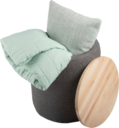 Storage Ottoman - Teddy Fabric Upholstered Ottoman with Wood Top for Living Room, Dorm, or Apartment - Ottomans with Storage by Lavish Home (Dark Gray)