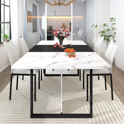 chartustriable 7PCS Dining Table Set with 6 Chairs for 4 5 6 People, 71" Large Wooden Kitchen Table Sets with 6 Upholstered Chairs,6-Person Kitchen Table & Chairs Set for Dining Room Kitchen(White)