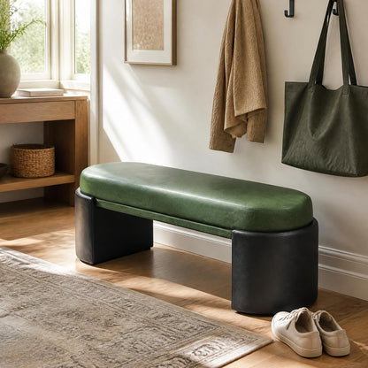 Christopher Knight Home Roland 48" Faux Leather Upholstered Dining Bench, Wooden Entryway Bench, Long Sofa Footstool for Living Room, Bedroom End of Bed Bench, Green+Black
