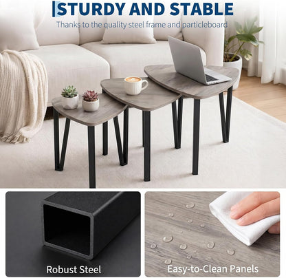 Nesting Coffee Tables Set of 3,Rustic Industrial Triangle Side End Table for Home