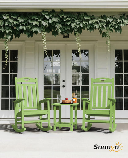 Rocking Chairs Outdoor, Oversized Patio Rocking Chair, All Weather Resistant HDPE, Heavy Duty Porch Rocker Chair with High Back Wide Arm Rest, LemonGreen