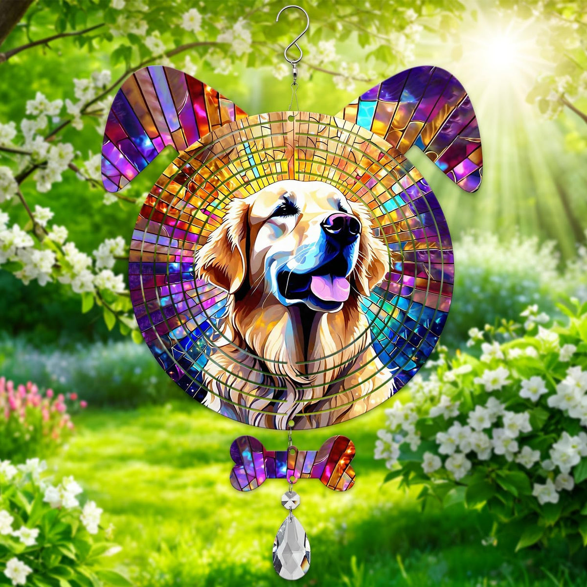 Golden Retriever Dog Ears Wind Spinner, Golden Retriever Wind Spinner Hanging for Yard and Garden