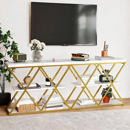 Garvee 3 Tier Console Table with Open Wood Shelves,39" Industrial Entryway Table,Sofa Table,Narrow Wood Accent Tables with Metal Frame for Hallway,Living Room,Behind Couch,Foyer,Entrance,White