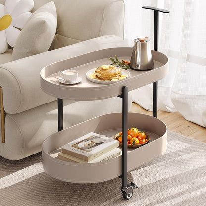 Guyii 2 Tiers Storage Rolling Cart 360 Rotating Side Table Modern End Table Living Room Table with Wheels Easy to Move for Living Room Bedroom Kichen Bathroom Pu Leather