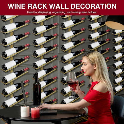 60-Bottle Wall Mounted Wine Rack, 5 Pack Modular Metal Wine Holder, Detachable DIY Wine Storage Rack, Wall Wine Bottle Display for Kitchen Dining Room Pantry Bar (Gold)