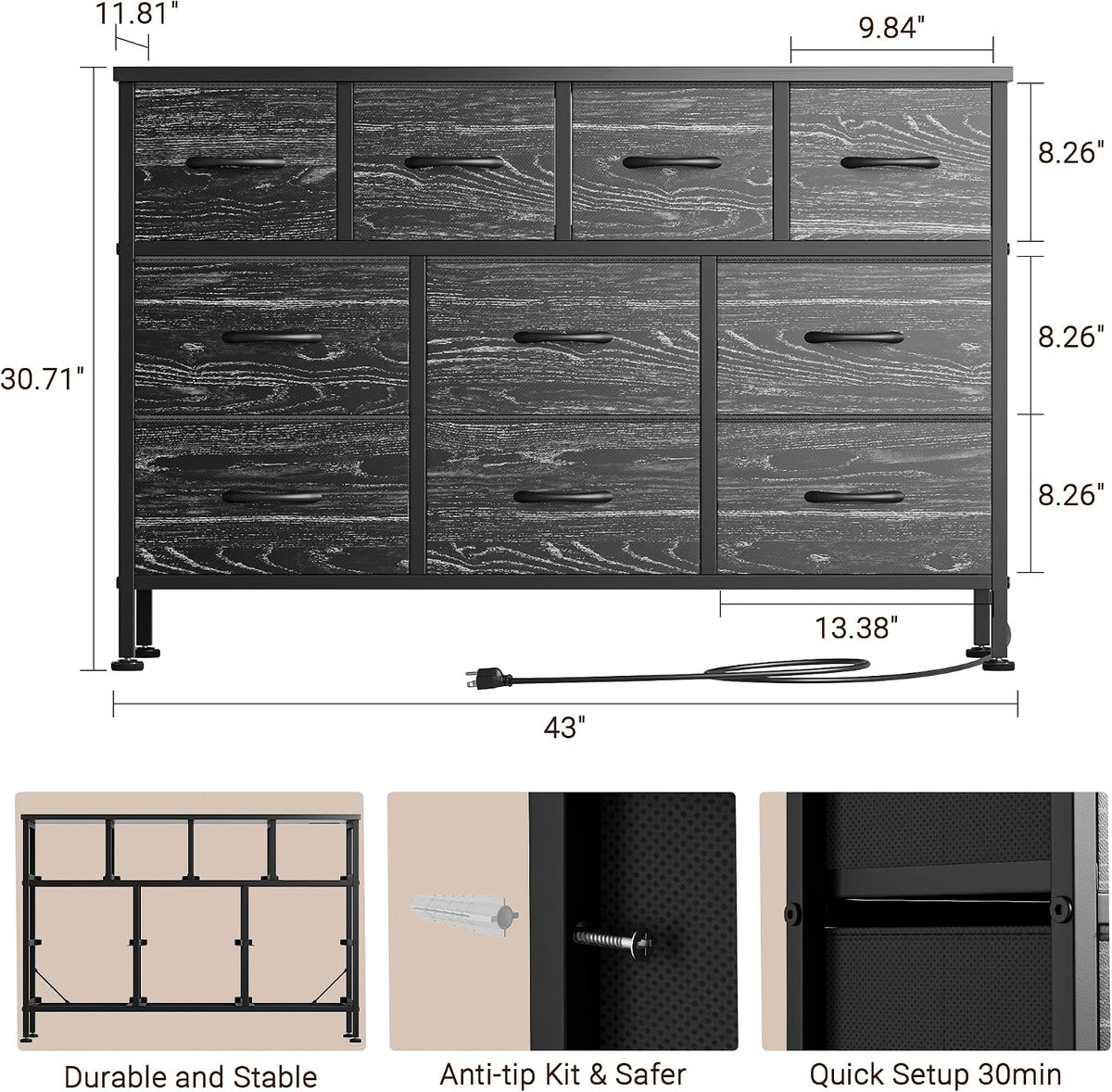 Dresser for Bedroom 10 drawer TV Stand Black fabric dresser for 55'' TV