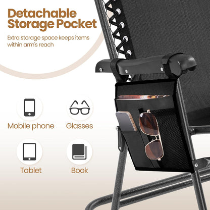 Yaheetech 26in Rocking Chair Outdoor Zero Gravity Folding Chairs Rocking Chairs Foldable Outdoor Reclining Lounge Chair for Outside Lawn with Cupholder/Pillow Ergonomic Design for Rest, Black