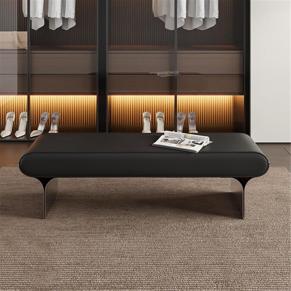 Modern Wooden Bench at The Foot of The Bed Long Beside The Suitable for Bedroom and Walk-in Closet Entryway(XS)