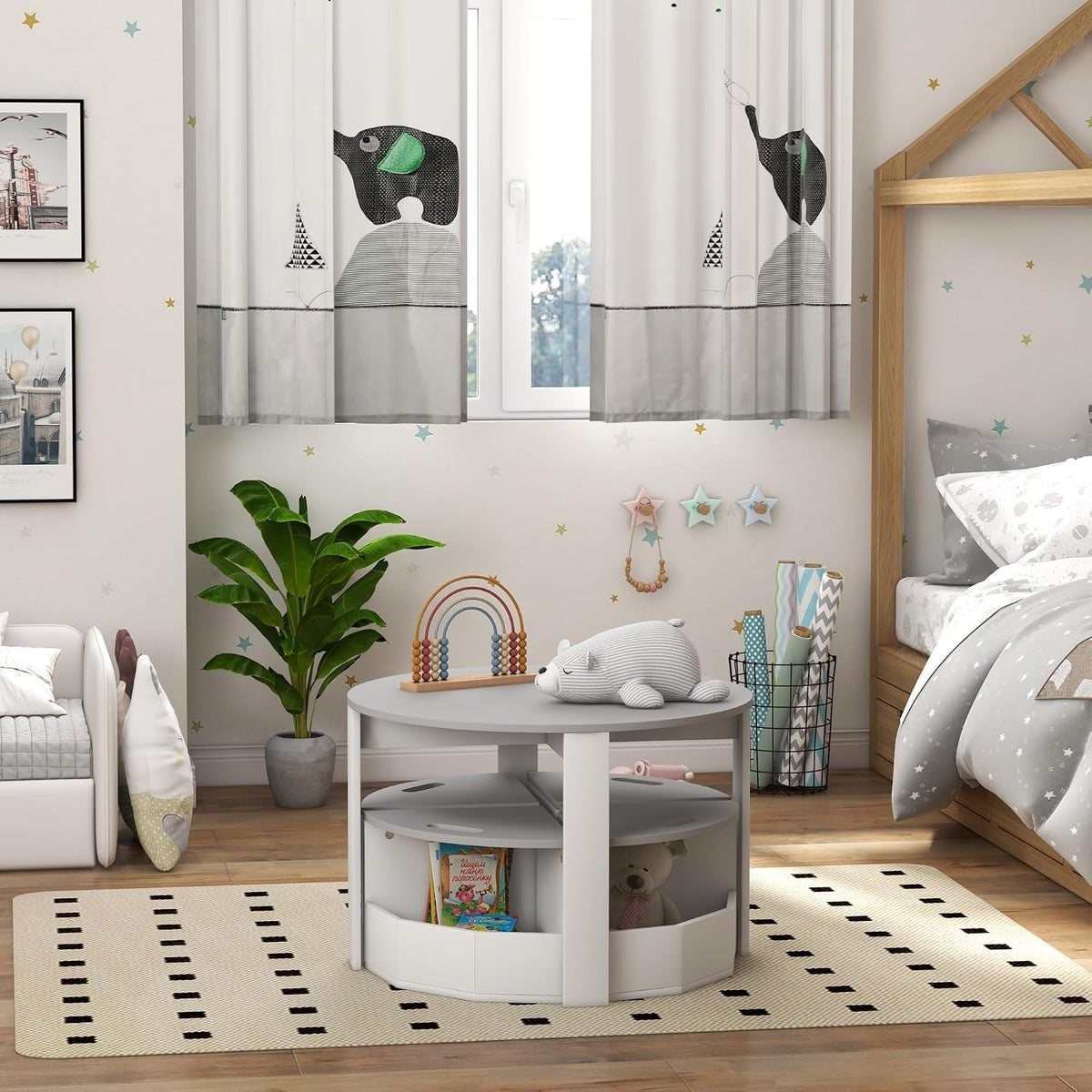 Kids Table and Chairs Set, 5-Piece with Storage for Art and Play, Gray | Gray Kids Furniture Set for Drawing, Crafts, Playrooms, Classrooms, and Nurseries with Storage