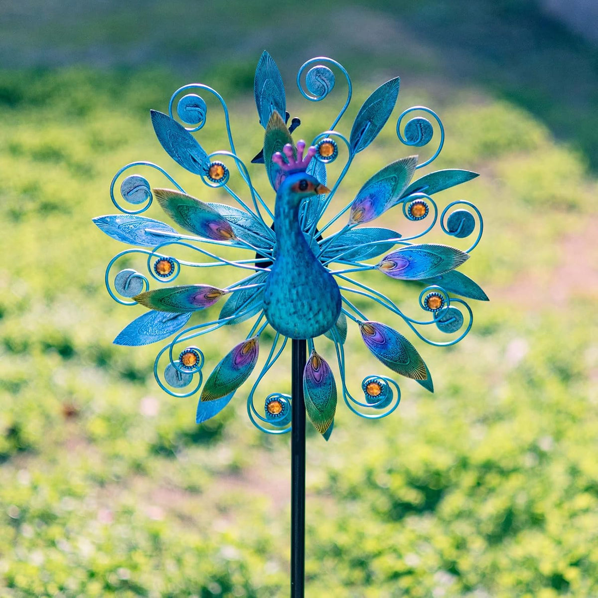 Stargarden 58 Inch Peacock Wind Spinner-Double Wind Sculpture Metal Windmill for Garden Patio Yard Decor