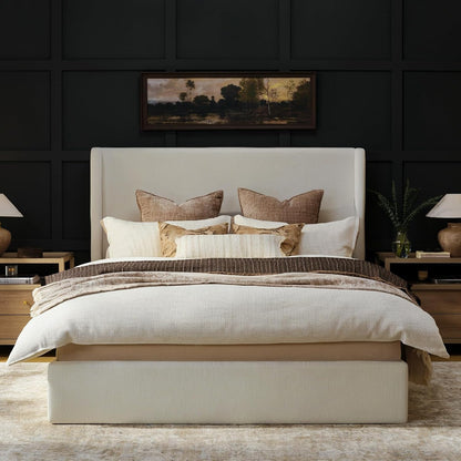 RECCI King Size Upholstered Platform Bed Frame with Tall Wingback Headboard