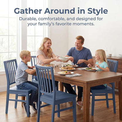 HNY Blue Wood Dining Chairs Set of 4, Farmhouse Kitchen Chairs with High Backrest and Wooden Legs, Armless Dining Side Chairs for Kitchen/Dining Room/Restaurant