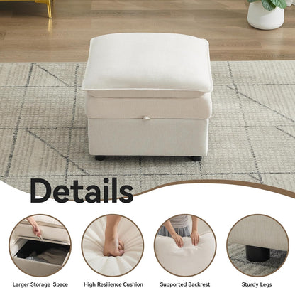 27" Large Square Ottoman with Storage, Modern Upholstered Footrest with Anti-Slip Legs for Couch Coffee Table Living Room, Bedroom, Entryway, Chenille Beige
