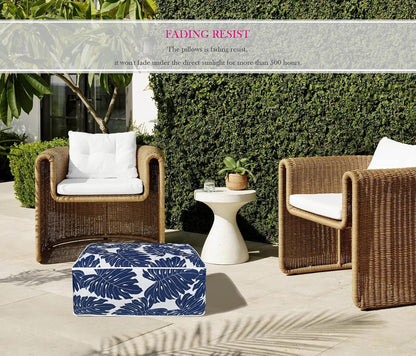 Outdoor Inflatable Footstool Ottomans Navy Leaves Square 23x9 Inch Patio Foot Stools and Ottomans Portable Footstool