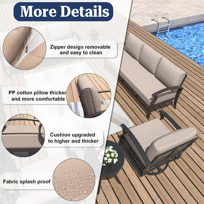 ALAULM Aluminum 3-Seat Patio Furniture Set, Metal Outdoor Furniture Sectional Sofas w/5.1" Cushions for Patio, Backyard, Poolside-Sand