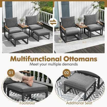 Tangkula Patio Ottoman Footrest, 220 LBS Capacity Outdoor Foot Stool with Cushion, All-Weather Aluminum Frame Footrest for Patio Furniture, Grey