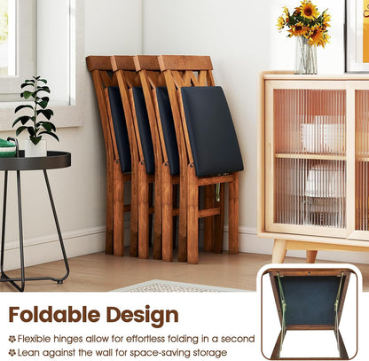 GIANTEX Folding Dining Chairs Set of 2, Farmhouse Upholstered Kitchen Chair | Wooden Dining Room Chairs w/Rubber Wood Frame, PVC Leather Seat, Hollowed Curved Backrest, Foldable Chair for Home Restaurant