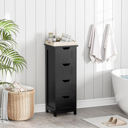 Bathroom Floor Storage Cabinet, Freestanding Wooden Side Organizer w/4 Drawers & Anti-Tip Kit for Bathroom Living Room Hallway Office Study, Black