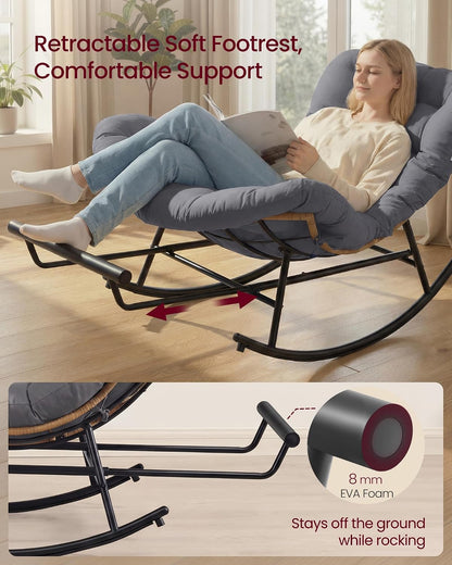 VASAGLE Papasan Chair, Outdoor Rocking Chair, Outdoor Furniture, Steel Frame, Extendable Footrest, Removable Cushion, Holds 300 lb, for Bedroom, Living Room, Patio, Garden, Gray ULYY062GZ01