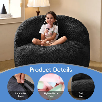 Hobestluk Giant Memory Foam Bean Bag, No-Assembly, Chevron Black Large | High Density Memory Foam, Washable & Removeable Cover, Durable Zipper, Skin Friendly Fabric, Soft Faux Fur, No Assembly