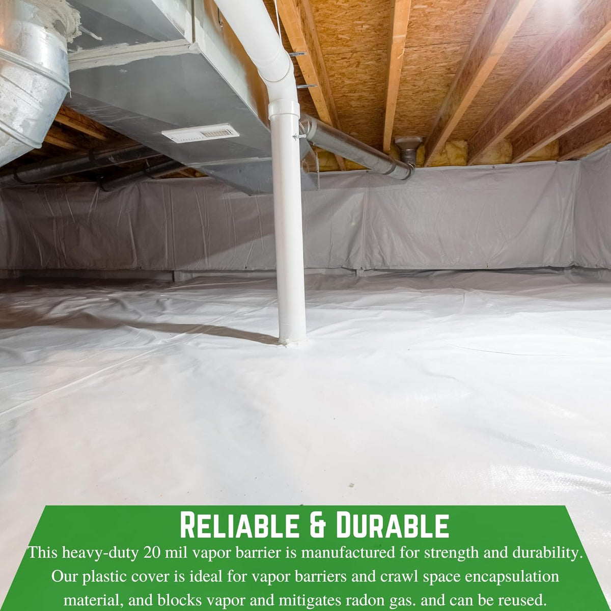 Farm Plastic Supply Crawl Space Vapor Barrier, 20 mil - Thick Plastic Sheeting, Drop Cloth Moisture Barrier for Crawl Space Encapsulation, Heavy Duty Polyethylene, Black & White Panda Film (18' x 75')