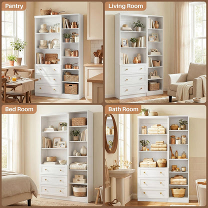 Cyclysio Kitchen Pantry Cabinet, 80" Pantry Storage Cabinet with Drawers and Adjustable Shelves, Kitchen Cabinet for Livingroom, Pantry, Bathroom, Kitchen (White)