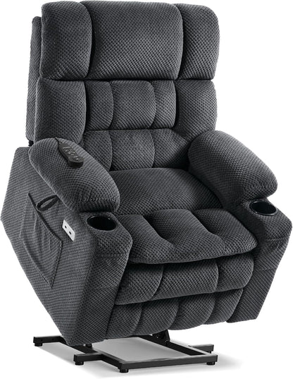 Tami Tami Dual Motor Power Lift Chair Recliner for Elderly with Massage and Heat, Infinite Position Electric Lift Recliner with Adjustable Headrest, USB (T6015 - Plush Fabric, Dark Gray, Medium)
