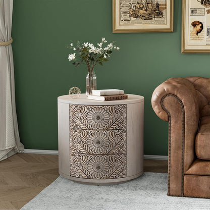 COSIEST Bedside Table Set of 2, Wood Nightstand 3 Drawers, Farmhouse Round End Table with 3 Drawers, Dresser with Drawers for Bedroom, Living Room