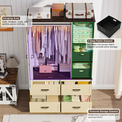 Farmhouse 3 Doors Armoire Wardrobe Closet w/Folding Sliding Barn Door and Lights, LED Armoire Closet w/Drawers for Bedroom, Freestanding Wooden Wardrobe Storage Closets w/Hanging Rod,Antique White