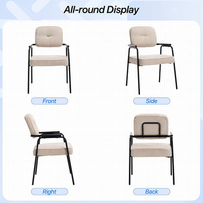 HENGJIANYI Accent Chair Dining Chair Set of 2, Chenille Upholstered Armchair Reading Side Chair, Comfy Living Room Chair with Black Metal Legs for Bedroom Waiting Room, Beige