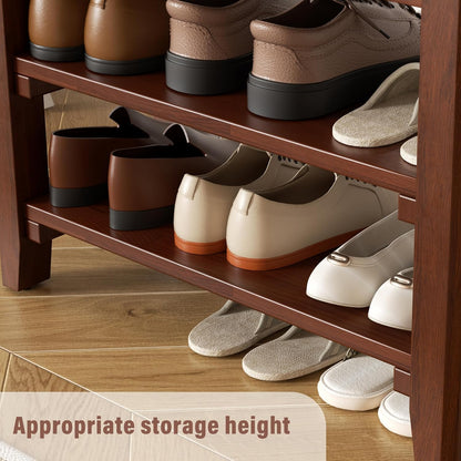 Shoe Rack Bench Mid Century Modern 2-Tier Shoe Rack Organizer for Entryway Hallway or Living Room Farmhouse Rustic Wooden Seat Bench Brown 11.8" Dx47.2 Wx16.5 H