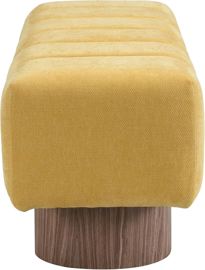 Merax 50" Upholstered Chenille Dining Bench Entryway End of Bed Ottoman Bench for Living Room Bedroom Dining Room, Wood Leg, Bear 300 LBS, No-Assembly (Yellow)