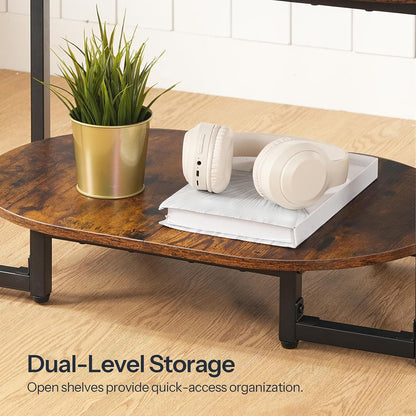HOOBRO Coffee Table for Living Room, Oval Small Coffee Table with 2-Tier Open Storage Shelf, Industrial Cocktail Tea Table, Wooden Desktop Center Table, Farmhouse, Home Office, Rustic Brown BF09KF01