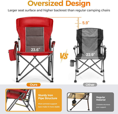 ALPHA CAMP Heavy Duty Camping Chairs with Cup Holder Oversized Folding Chair 500LBS Capacity Outdoor Chair with Headrest,Lawn with Side Pocket for Lawn, Sports and Fishing