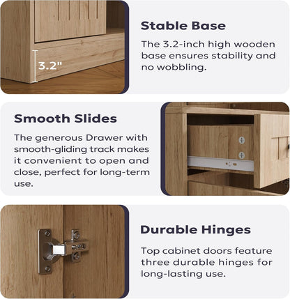 Furnify Kitchen Pantry Storage Cabinet, 71" H Farmhouse Pantry Cabinet with 4 Doors & Drawer, Freestanding Cupboard with Adjustable Shelves, Rustic Wood Cupboard for Kitchen, Dining Room, Natural